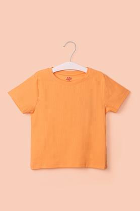 solid cotton round neck girl's top - orange