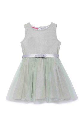 solid cotton round neck girls casual wear dress - green