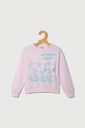 solid cotton round neck girls sweatshirt - pink