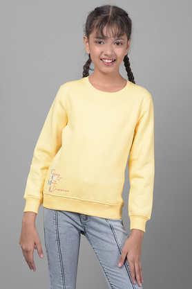 solid cotton round neck girls sweatshirt - yellow