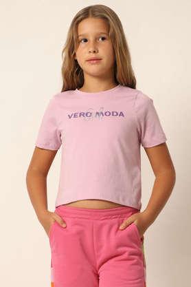 solid cotton round neck girls t-shirt - purple