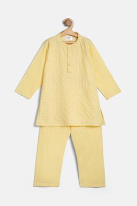 solid cotton round neck infant boys kurta pyjama set - navy