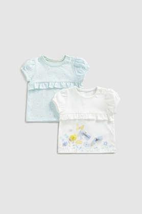 solid cotton round neck infant girls t-shirt - blue