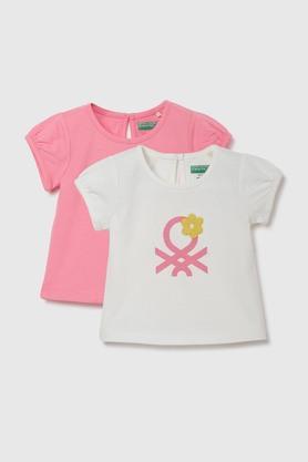 solid cotton round neck infant girls t-shirt - white