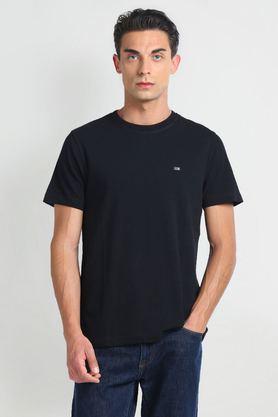 solid cotton round neck men's t-shirt - black
