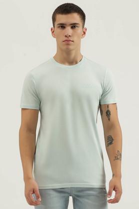 solid cotton round neck men's t-shirt - blue
