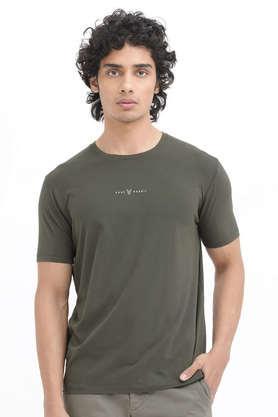 solid cotton round neck men's t-shirt - green