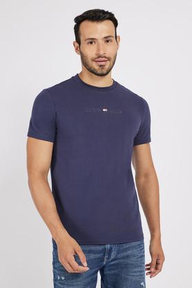 solid cotton round neck men's t-shirt - navy