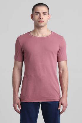 solid cotton round neck men's t-shirt - pink