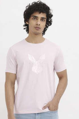 solid cotton round neck men's t-shirt - pink
