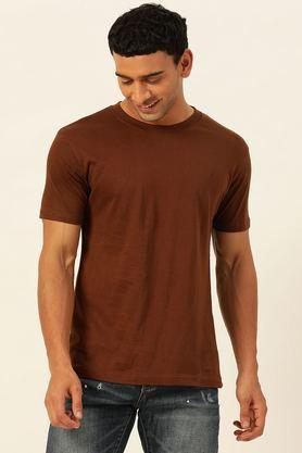 solid cotton round neck unisex's t-shirt - coffee