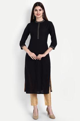 solid cotton round neck women's casual wear kurti - black