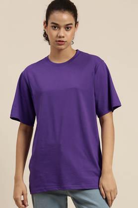solid cotton round neck women's oversized t-shirt - purple