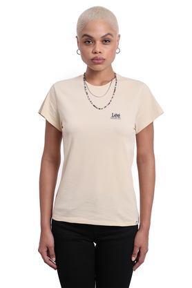 solid cotton round neck women's t-shirt - natural