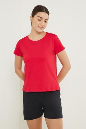 solid cotton round neck women's t-shirt - red