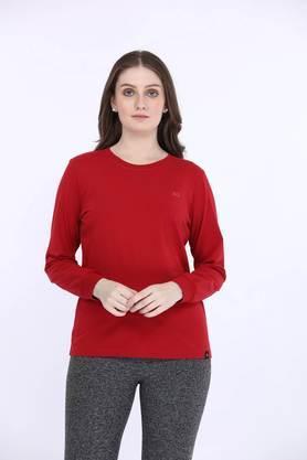 solid cotton round neck women's t-shirt - red