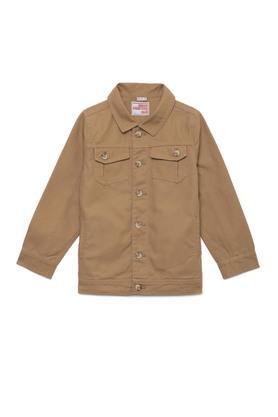 solid cotton shirt collar boys jacket - brown