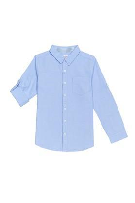 solid cotton shirt collar boys shirt - blue