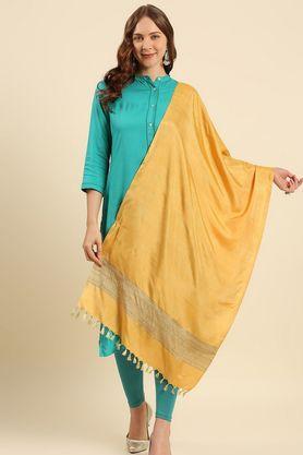 solid cotton silk womens festive wear dupatta - yellow