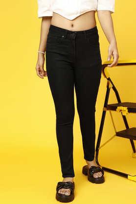 solid cotton skinny fit girls jeans - black