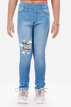 solid cotton skinny fit girls jeggings - blue