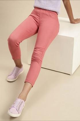solid cotton skinny fit girls jeggings - dusty pink