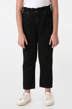 solid cotton skinny fit girls trousers - black