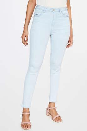 solid cotton skinny fit women's casual pants - ice blue