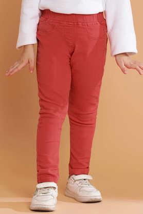 solid cotton slim fit girls trousers - red