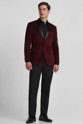 solid cotton slim fit men's casual blazer - red