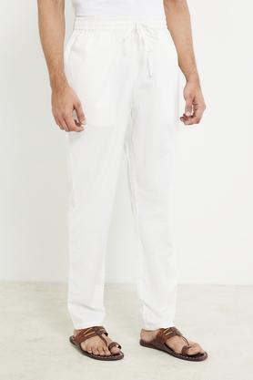 solid cotton slim fit men's casual pyjamas - off white