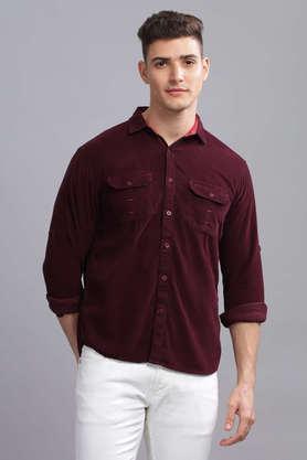 solid cotton slim fit men's casual shirt - plum