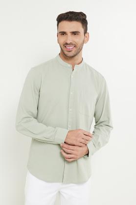 solid cotton slim fit men's casual shirt - sage