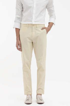 solid cotton slim fit men's casual trousers - yellow