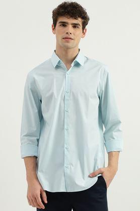 solid cotton slim fit men's casual wear shirt - blue