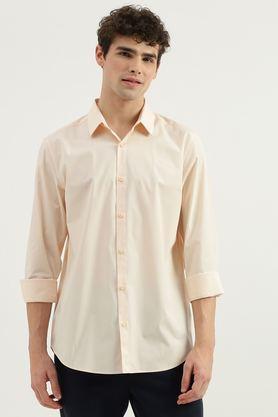 solid cotton slim fit men's casual wear shirt - pink