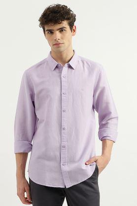 solid cotton slim fit men's casual wear shirt - purple