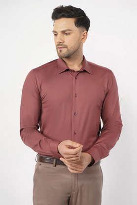 solid cotton slim fit men's formal shirt - plum