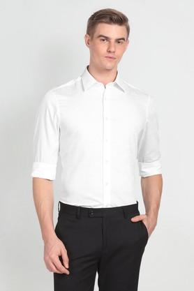 solid cotton slim fit men's formal shirt - white