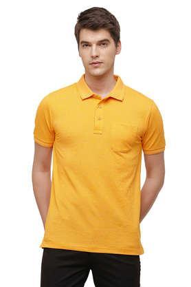 solid cotton slim fit men's t-shirt - mustard