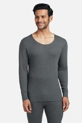 solid cotton slim fit mens thermal full sleeves vest - grey