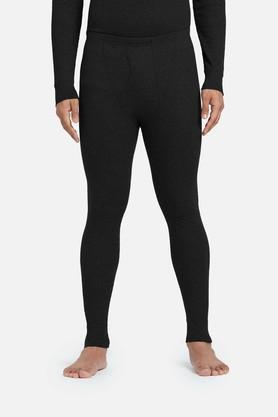 solid cotton slim fit mens thermal pyjama set - black