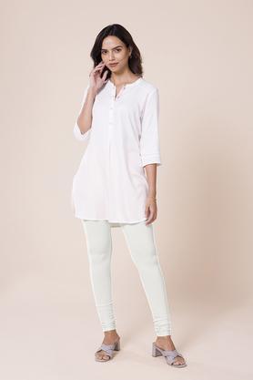 solid cotton slim fit women's churidar leggings - cream