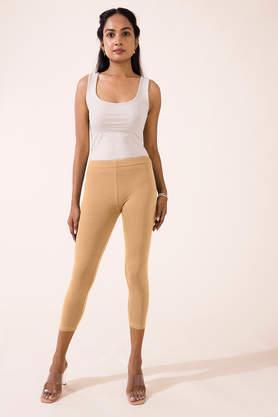 solid cotton slim fit women's leggings - off white