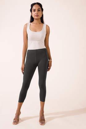 solid cotton slim fit women's leggings - silver grey