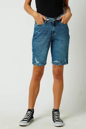 solid cotton slim fit women's shorts - light blue