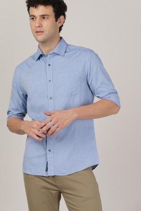 solid cotton slim men's shirt - blue