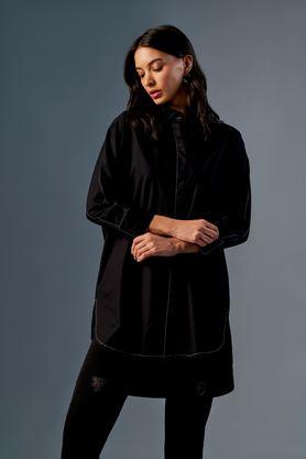 solid cotton spread collar women's casual wear shirt - black