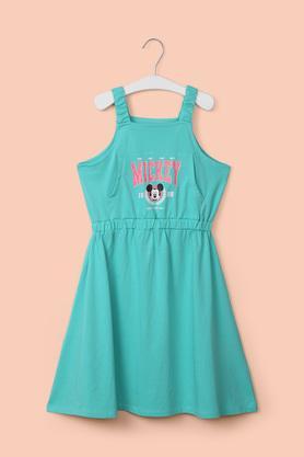 solid cotton square neck girl's casual wear dress - green