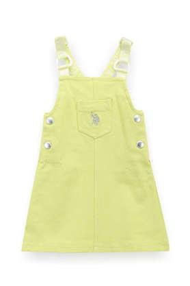 solid cotton square neck girls casual wear dress - olive